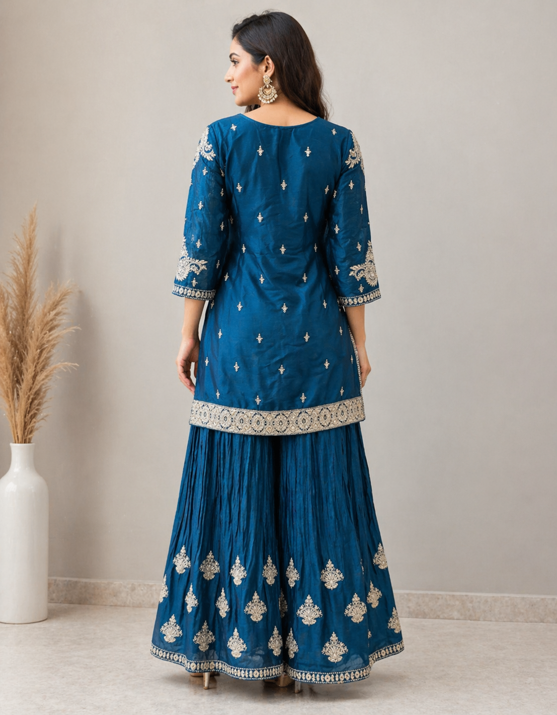 Women Royal Blue Sharara Set
