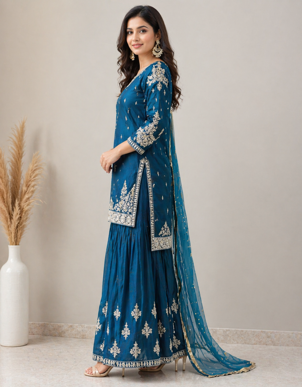 Women Royal Blue Sharara Set