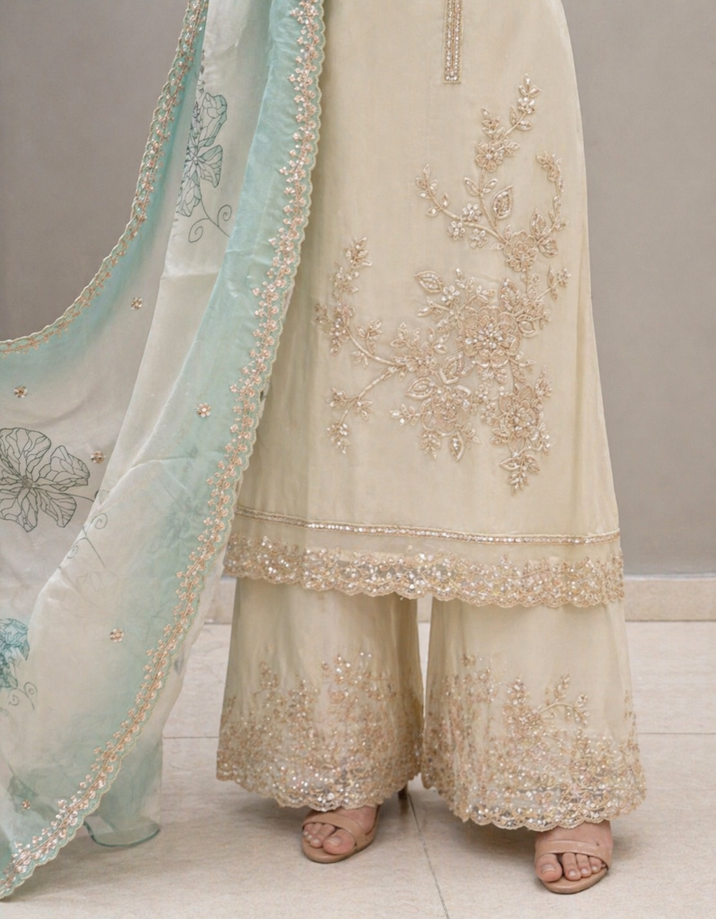Off white Partywear Palazzo Kurta Set