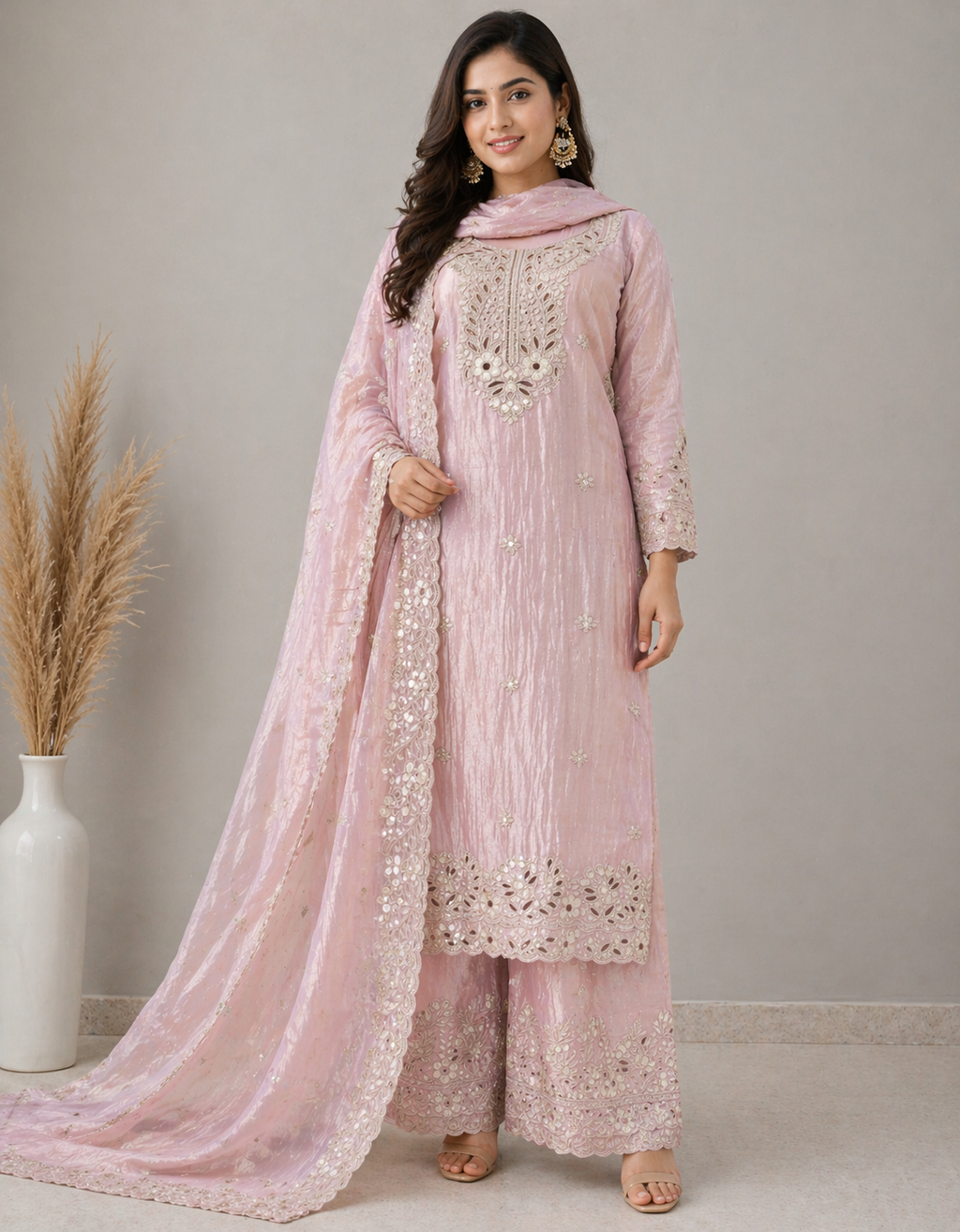 Baby Pink Palazzo Kurta Set