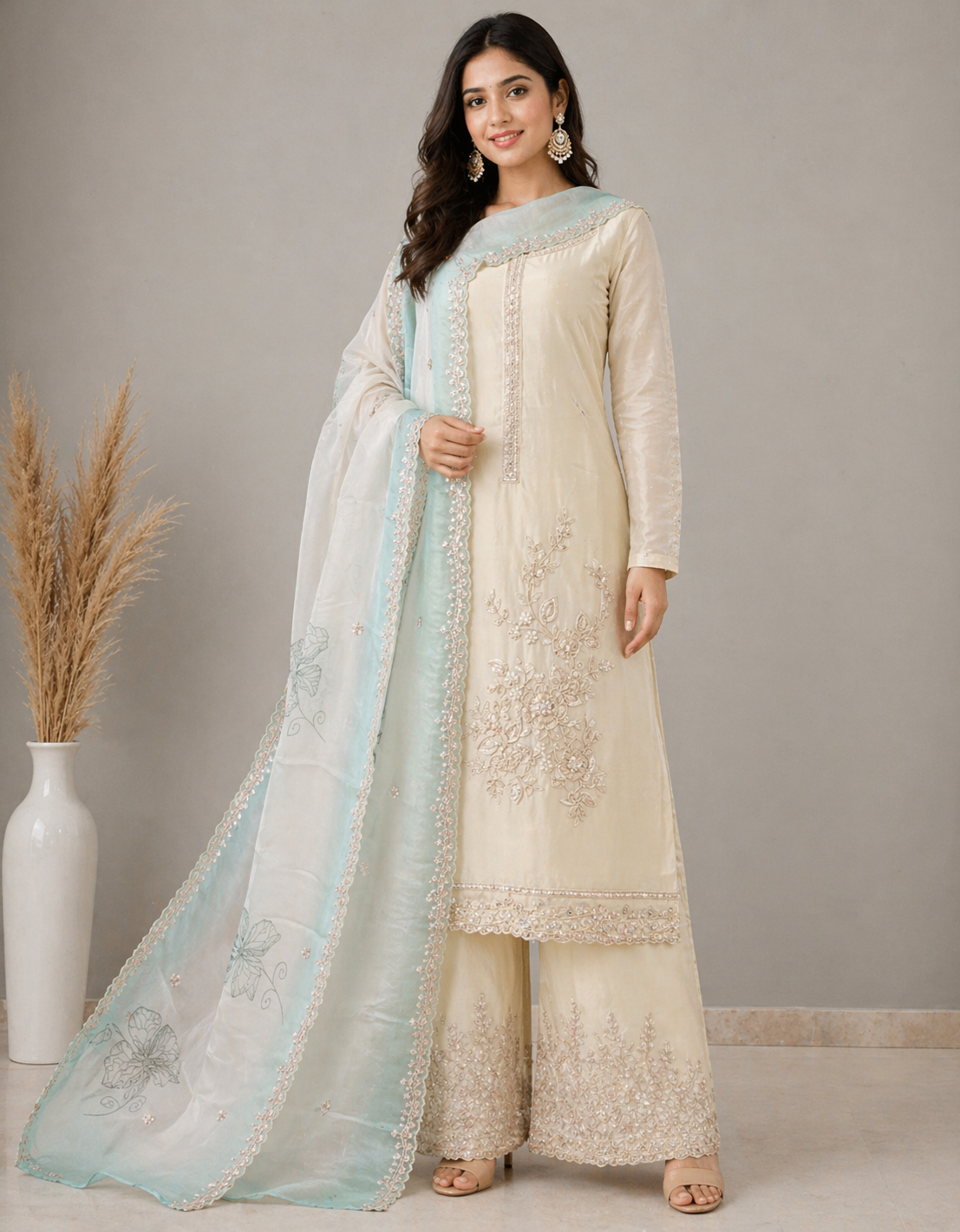 Off white Partywear Palazzo Kurta Set