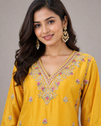 Yellow Palazzo Set with Pink & Golden Embroidery work
