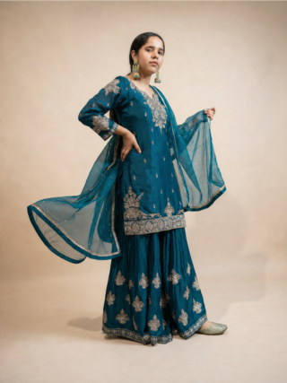 Royal Blue Sharara Set