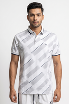 Men Striped White Grey Polo T shirt