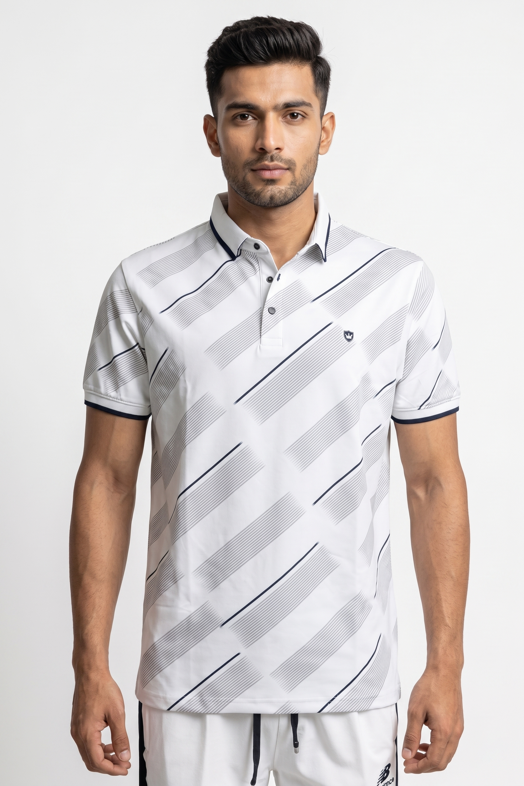 Men Striped White Grey Polo T shirt