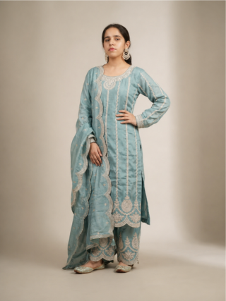 Heavy Embroidery Pastel Palazzo Set