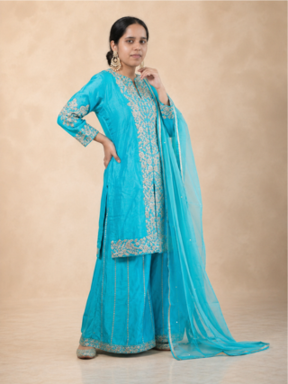 Teal Blue Sharara Set