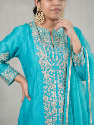 Teal Blue Sharara Set