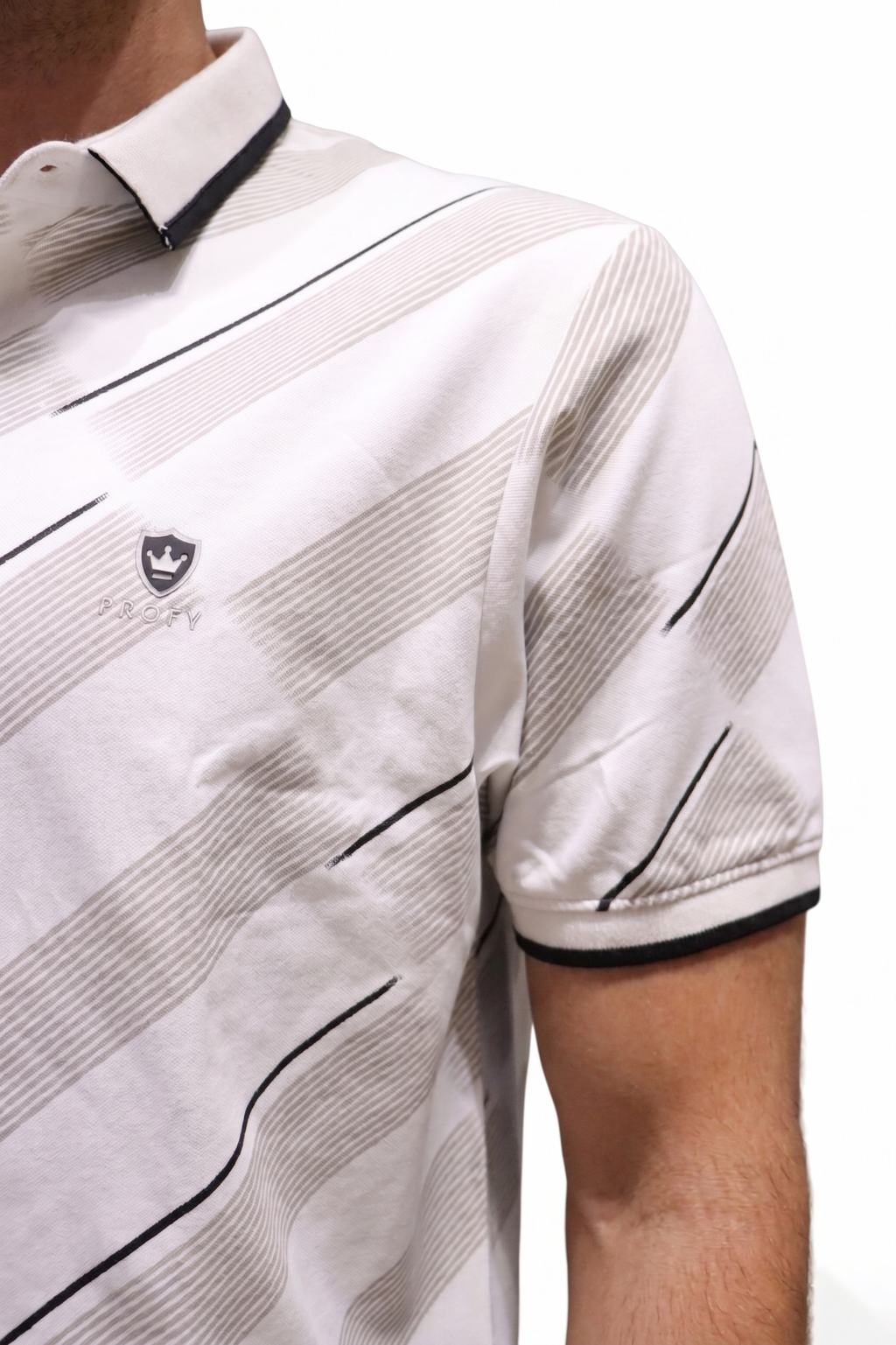 Men Striped White Grey Polo T shirt