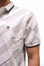 Men Striped White Grey Polo T shirt