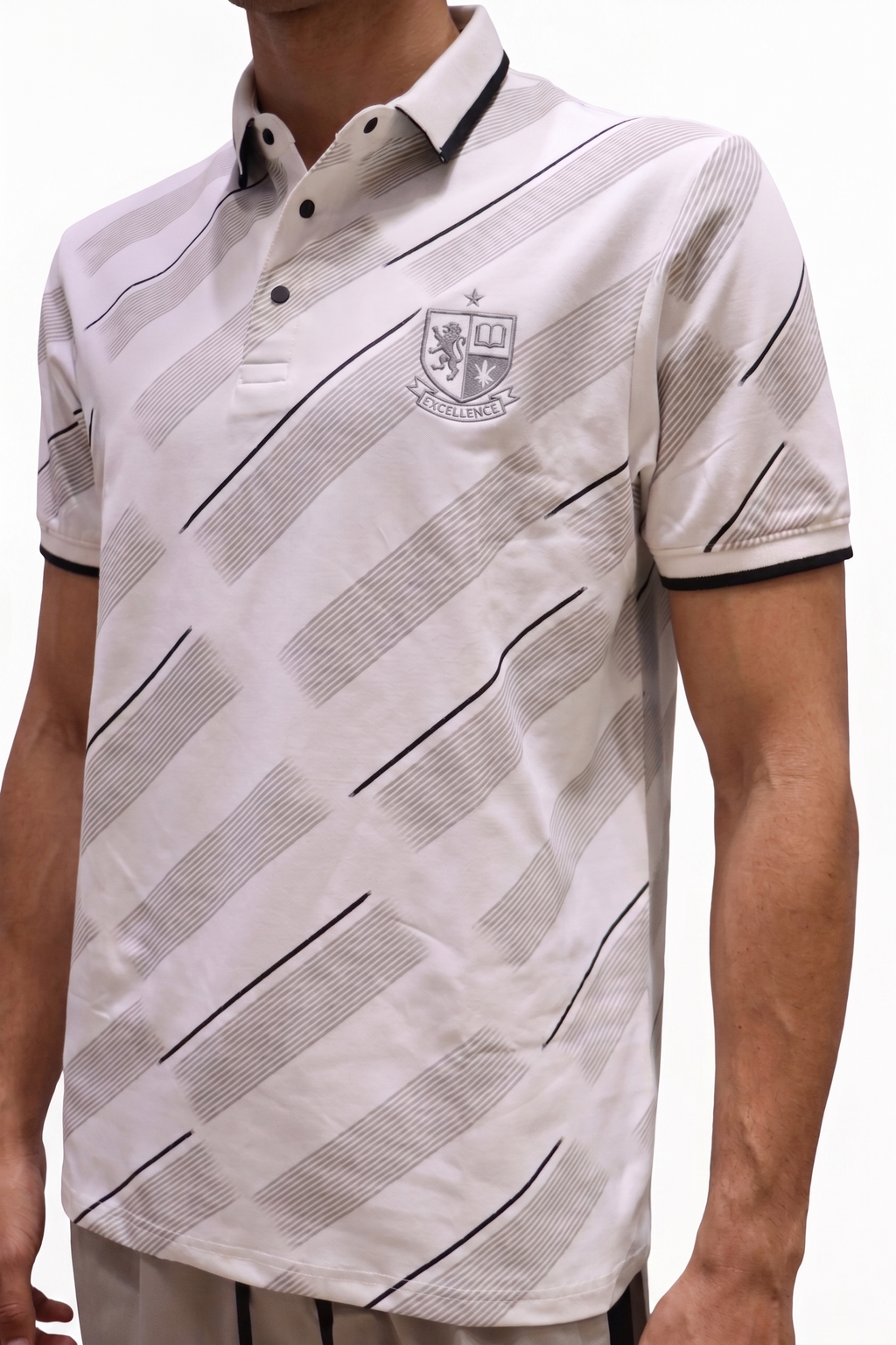 Men Striped White Grey Polo T shirt
