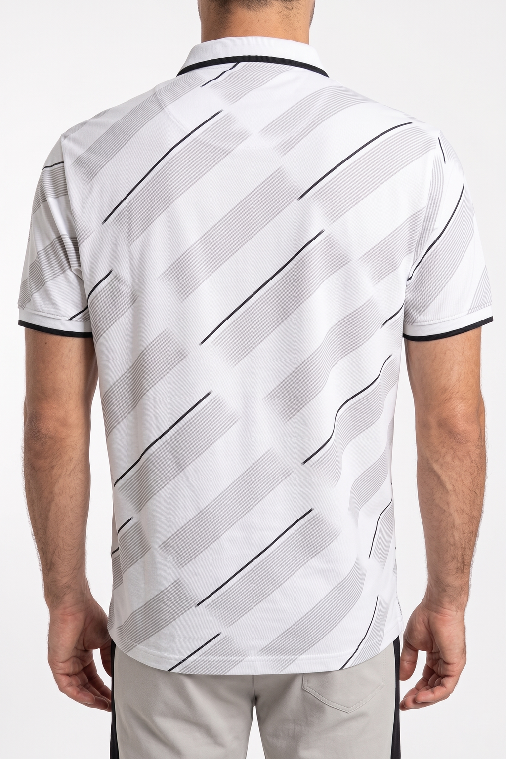 Men Striped White Grey Polo T shirt