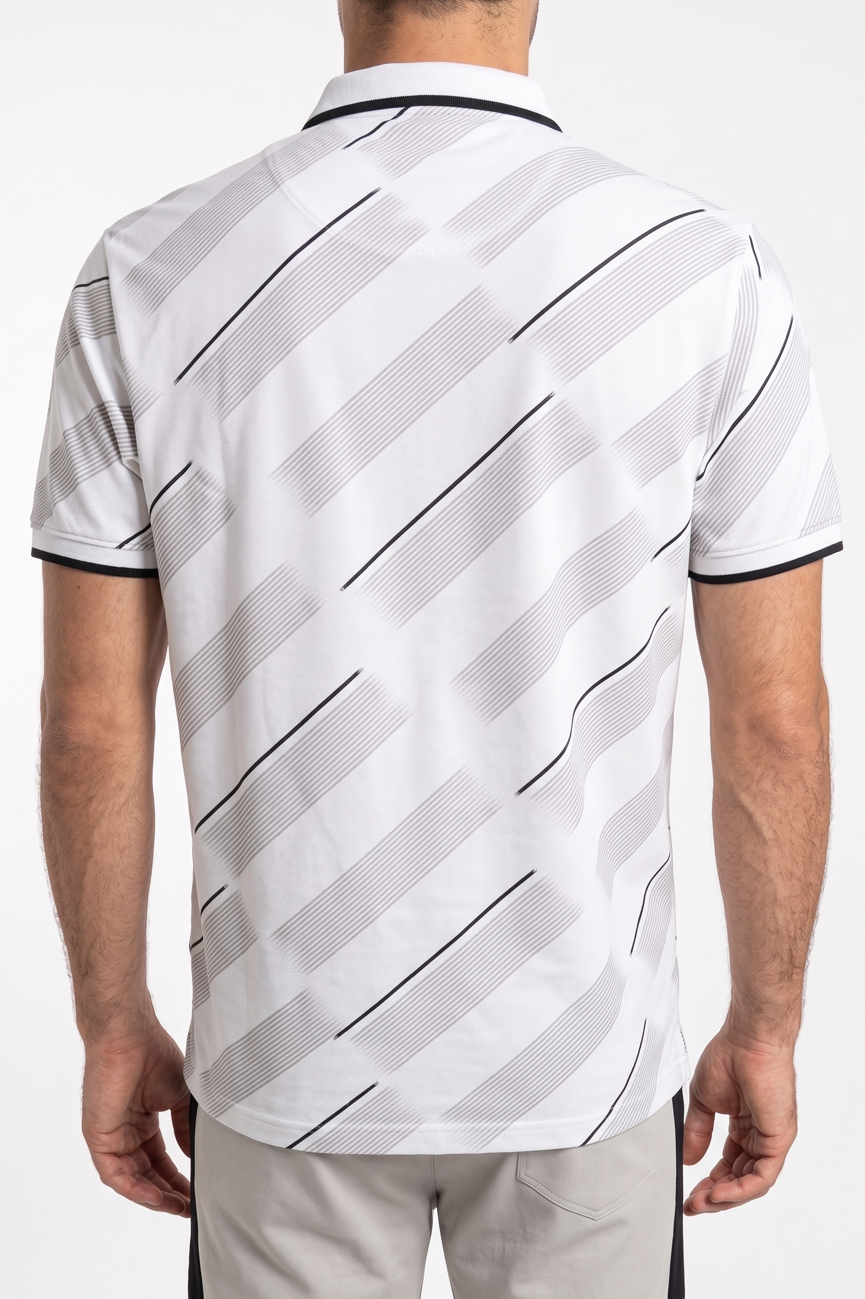 Men Striped White Grey Polo T shirt