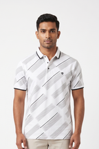 Men Striped White Grey Polo T shirt